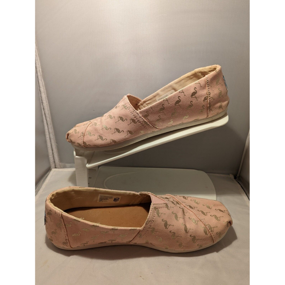 Toms Alpargata Women Size 9.5 Pink Rose Gold Foil Flamingo Flats Canvas Shoes - Picture 2 of 10